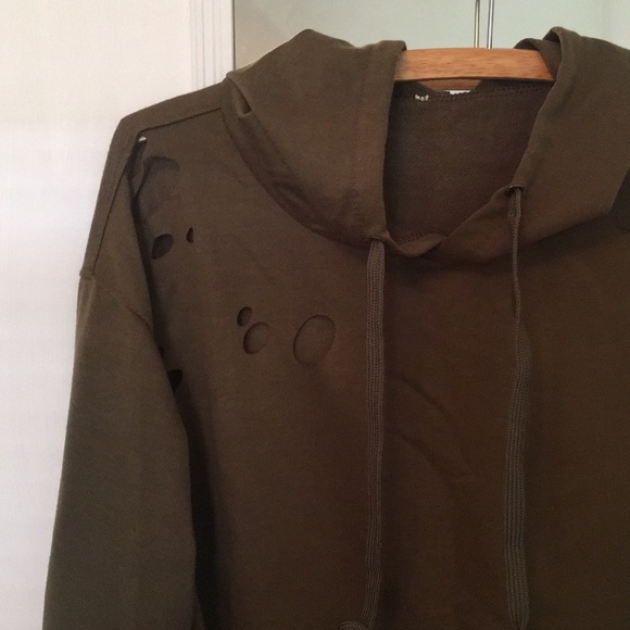 Olive green ripped up hoodie - Picture 2 of 2